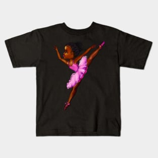 Black ballerina girl with corn rows ! beautiful  black girl with Afro hair and dark brown skin wearing a pink tutu.Hair love ! Kids T-Shirt